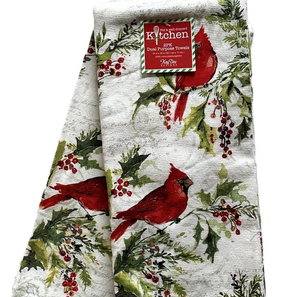 Kay Dee Designs 2 Pc. Kitchen Towel Set Dual Purpose Christmas Winter Cardinals - Picture 1 of 5